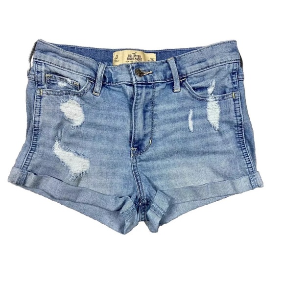 Hollister Denim Jean High Rise Distressed Cuffed Short Shorts Size 3 w26 VGUC - Picture 1 of 8